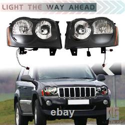 Fit For 2005-2007 Jeep Grand Cherokee Left+Right Headlights Assembly Black