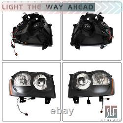 Fit For 2005-2007 Jeep Grand Cherokee Left+Right Headlights Assembly Black