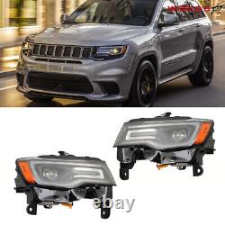 Fit For 2017-2021 Jeep Grand Cherokee Black Headlight Halogen Upgrade LED LH+RH