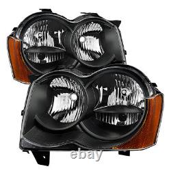 Fit Jeep 08-10 Grand Cherokee Black Housing Replacement Headlights Pair Set