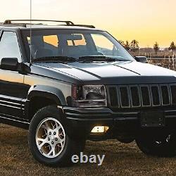 Fits 1993-1998 Jeep Grand Cherokee Black Headlights Driver And Passenger Set