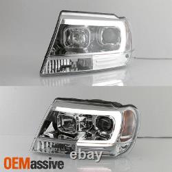 Fits 1999-2004 Jeep Grand Cherokee Chrome Full LED DRL Tube Projector Headlights