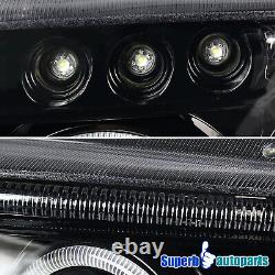 Fits 99-04 Jeep Grand Cherokee Polished Black Halo Projector Headlights LED Bar