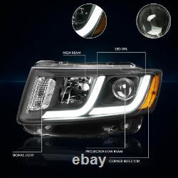 For 14-16 Jeep Grand Cherokee LED DRL Bar Projector Headlight/Lamps Black/Amber