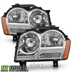 For 2005-2007 Jeep Grand Cherokee Chrome LED Tube withSignal Headlights Left+Right