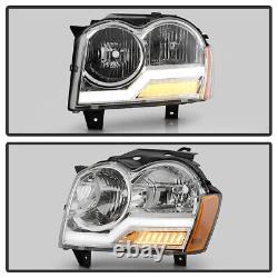 For 2005-2007 Jeep Grand Cherokee Chrome LED Tube withSignal Headlights Left+Right