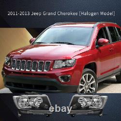 For 2011-2013 Jeep Grand Cherokee Compass Halogen Black Housing Headlights LH+RH