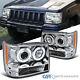 For 93-96 Jeep Grand Cherokee Clear Halo Projector Headlights Lamps Left+Right