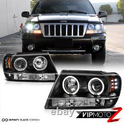 For 99-04 Jeep Grand Cherokee WJ Black Halo Angel Eye Headlights LED Tail Lights