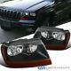 For 99-04Jeep Grand Cherokee Black Headlights Amber Turn Signal Lamps Left+Right