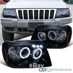 Glossy Black Fit Jeep 99-04 Grand Cherokee Halo Projector Headlights Left+Right