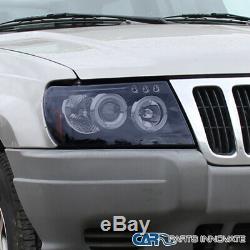 Glossy Black Fit Jeep 99-04 Grand Cherokee Halo Projector Headlights Left+Right