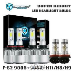 IRONWALLS Combo 9005 9006 H11 LED Headlight Kit High Low Fog Bulbs Super White