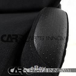 JDM Black Cloth PVC Reclinable Racing Bucket Seats Pair withCamlock Belt Harness