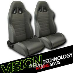 JDM SP Style Gray PVC Leather Reclinable Racing Bucket Seats withSliders Pair V17