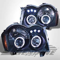 Led Dual Halo Projector Headlights Black Jeep Grand Cherokee 05-07