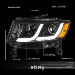 Led Drlfor 14-16 Jeep Grand Cherokee Pair Projector Headlight Lamp Black/amber