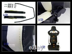 Left+Right Black & White PVC Leather Reclinable Bucket Racing Seats+Silders
