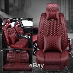 Luxury Deluxe Full Set Car Seat Cover PU Leather Front Rear 5-Seats With Pillow