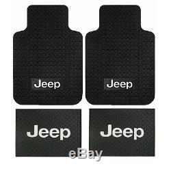 New Jeep Factory Logo All Weather Heavy Duty Rubber Front / Back Floor Mats Set