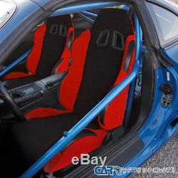 New T-R Type JDM Black Red Cloth PVC Reclinable Racing Bucket Seats Pair