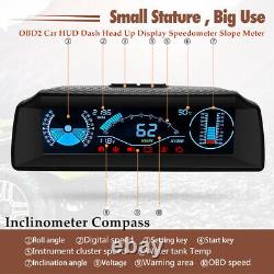 OBD2 Car Dash Head Up Display Speedometer Smart Slope Meter Inclinometer Compass