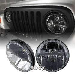 Pair 7 CREE Round LED Headlights Hi/Lo Beam for 97-18 Jeep Wrangler JK TJ CJ LJ