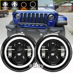 Pair 7 Inch Round LED Headlights Halo Angle Eyes For Jeep Wrangler JK LJ TJ CJ