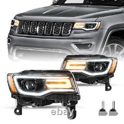 Pair Black Headlight For 2014-21 Jeep Grand Cherokee withBulb&Ballast HID Lamp L+R