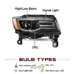 Pair Black Headlight For 2014-21 Jeep Grand Cherokee withBulb&Ballast HID Lamp L+R