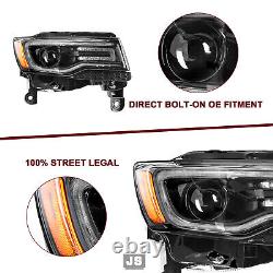 Pair Black Headlight For 2014-21 Jeep Grand Cherokee withBulb&Ballast HID Lamp L+R