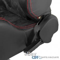 Pair JDM Red Stitching Reclinable Black Suede Leather Racing Seats