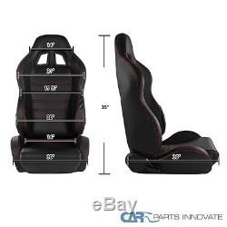 Pair JDM T-R Black PVC Red Stitch Driver+Passenger Side Racing Seats Reclinable
