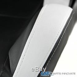 Pair JDM T-R Black White PVC Driver+Passenger Side Racing Seats Reclinable