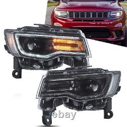 Pair LED Headlights Black trim For 2014-2021 Jeep Grand Cherokee Blue DRLStartup