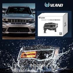 Pair LED Headlights Black trim For 2014-2021 Jeep Grand Cherokee Blue DRLStartup