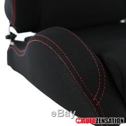 Pair Of Reclinable Sporty Racing Seats Black Red Stitch with Slider