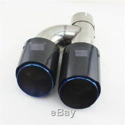 Pair Stainless Carbon Fiber Exhaust Tip H Shaped Blue Outlet Universal for Autos
