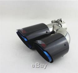Pair Stainless Carbon Fiber Exhaust Tip H Shaped Blue Outlet Universal for Autos