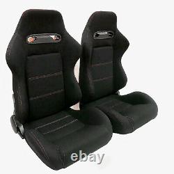 Pair of Sports Cloth Reclinable Racing Seats Black with Slider Brackets