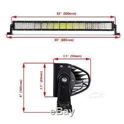 Quad Row 32inch 2160W Curved LED Light Bar Spot Flood Offroad Driving 4WD ATV 42