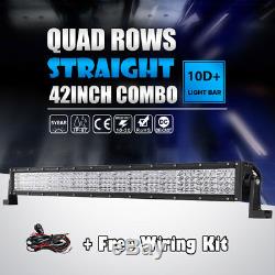 Quad Row CREE 42Inch 2880W Straight LED Light Bar Offroad Spot Flood beam ATV