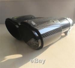 R + L Pair Carbon Fiber Exhaust Tip Dual Pipe ID2.5 63mm OD3.5 89mm + LOGO
