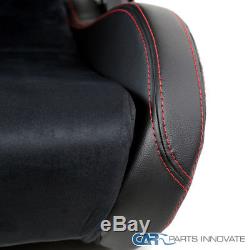 Recaro Style Speed Racing Seats PVC Suede Leather JDM Red Stitch Left+Right