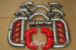 Red JDM 12PCS 2.5' Universal Turbo Intercooler Piping Silicone Hose T-Clamp Kit