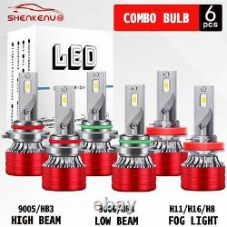 SHENKENUO 9005 9006 H11 LED Headlight Hi/Low Beam + Fog Light White Super Bright