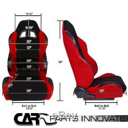 T-R Style Black Red Cloth Driver+Passenger Side Racing Seats+Red Camlock Belt