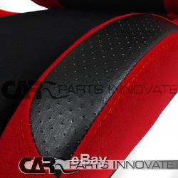 T-R Style Black Red Cloth Driver+Passenger Side Racing Seats+Red Camlock Belt