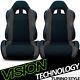TS Sport Blk/Gray Cloth Fabric Reclinable Racing Bucket Seats withSliders Pair V17