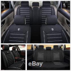 Universal Breathable Linen Fabric Car Seat Cover Set Interior Accessories Black